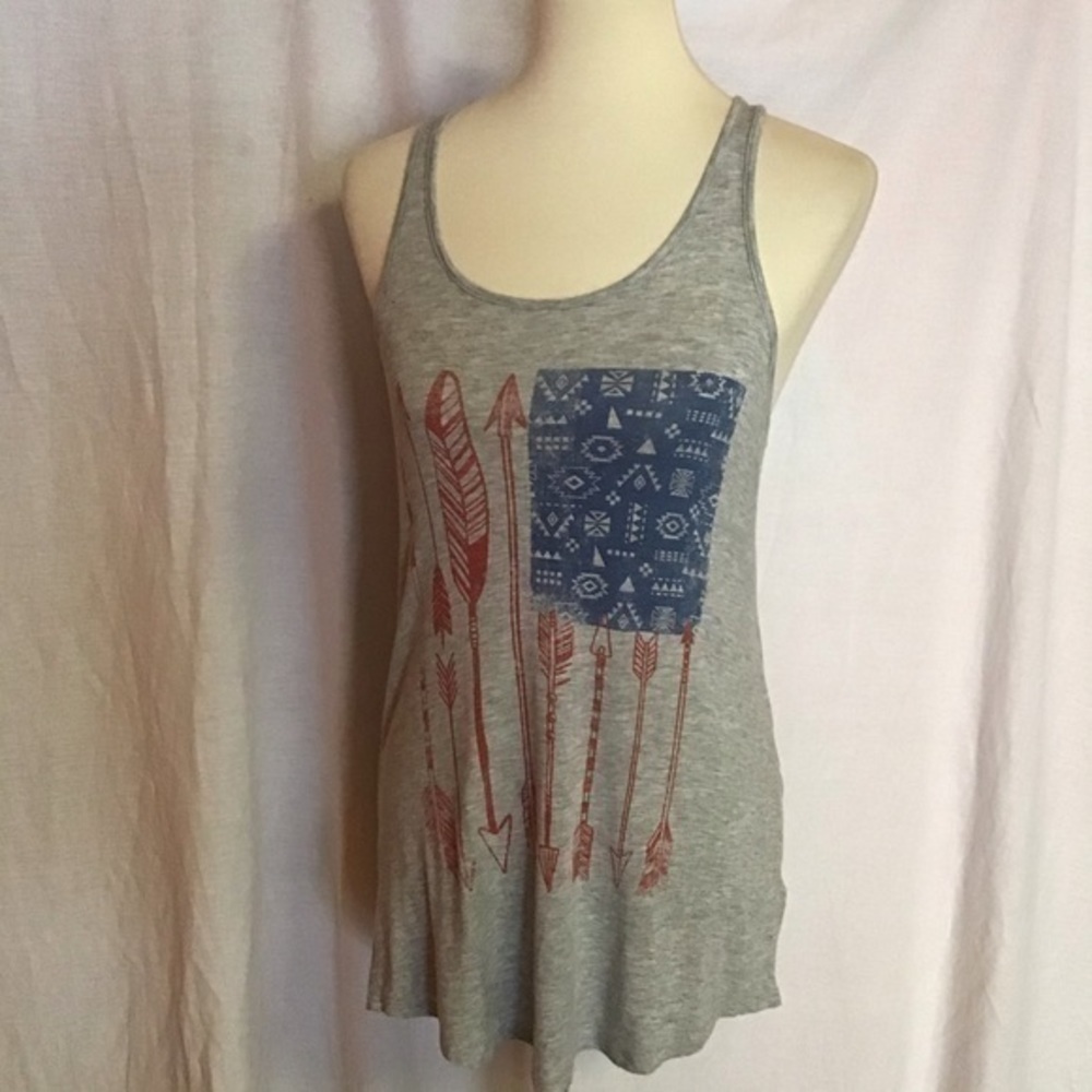 Color Bear American Flag Arrow Tank Top Gray Racerback Small - Picture 8 of 11